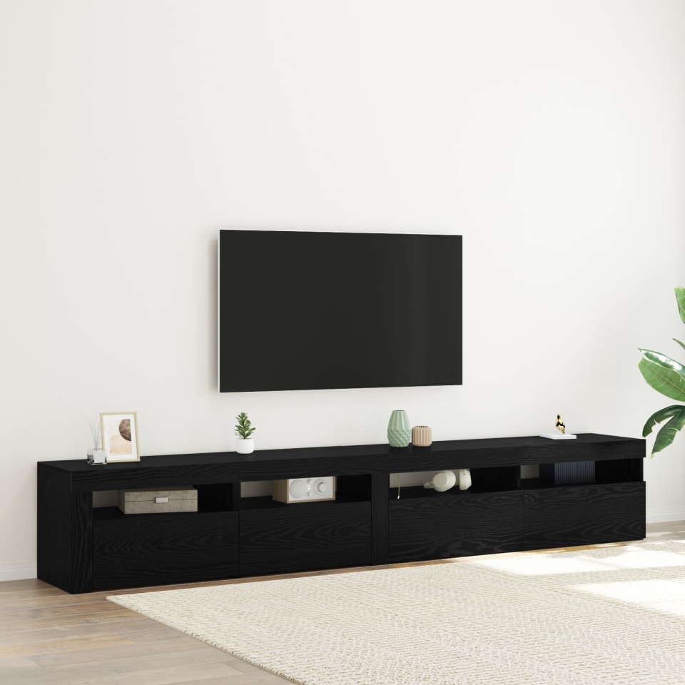 Cabinete TV 2 buc cu lumini LED din stejar negru și lemn ingineresc, Cabinet TV cu LED din stejar negru 120x35x40 cm din lemn ingineresc