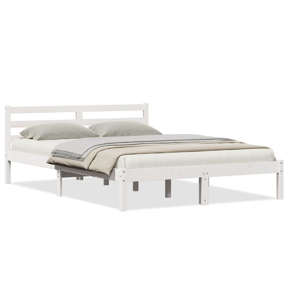 Cadru de pat cu tăblie, alb, 160x220 cm, lemn masiv de pin - 1 | YEO