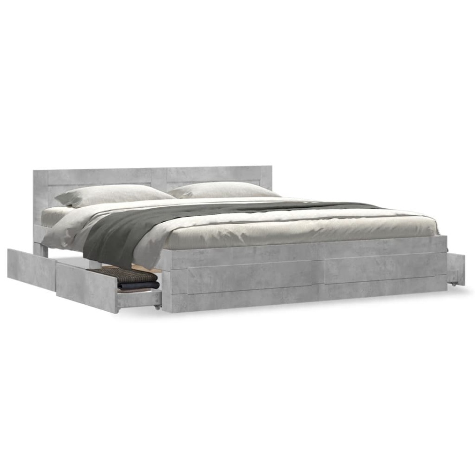 Cadru de pat cu tăblie gri beton 180x200 cm lemn prelucrat - 3 | YEO