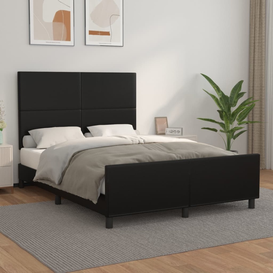 Cadru de pat cu tăblie, negru, 140x190 cm, piele ecologică
