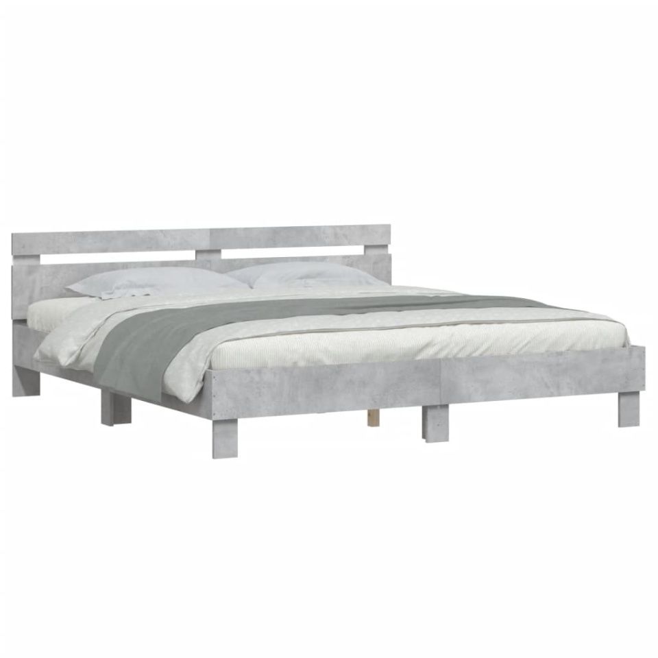 Cadru de pat cu tăblie și LED, gri beton, 160x200 cm - 2 | YEO