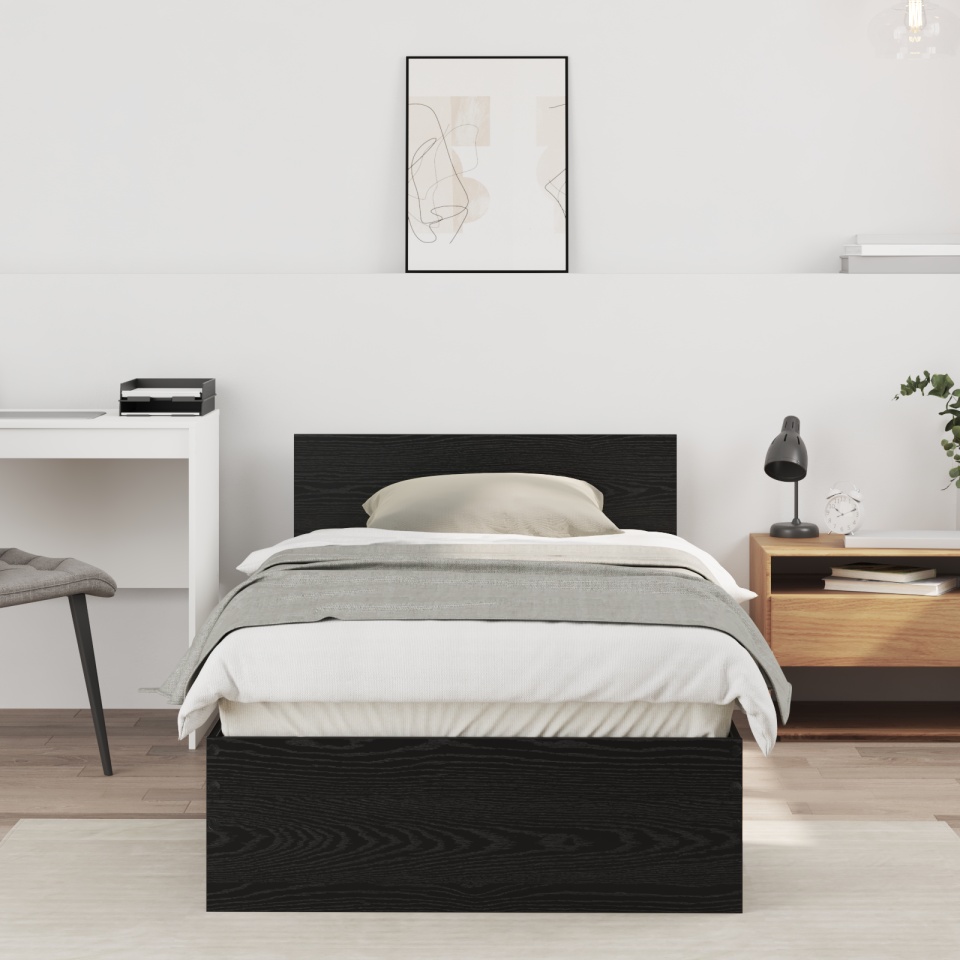 Cadru de pat fără saltea cu tăblie negru din stejar 75x190 cm