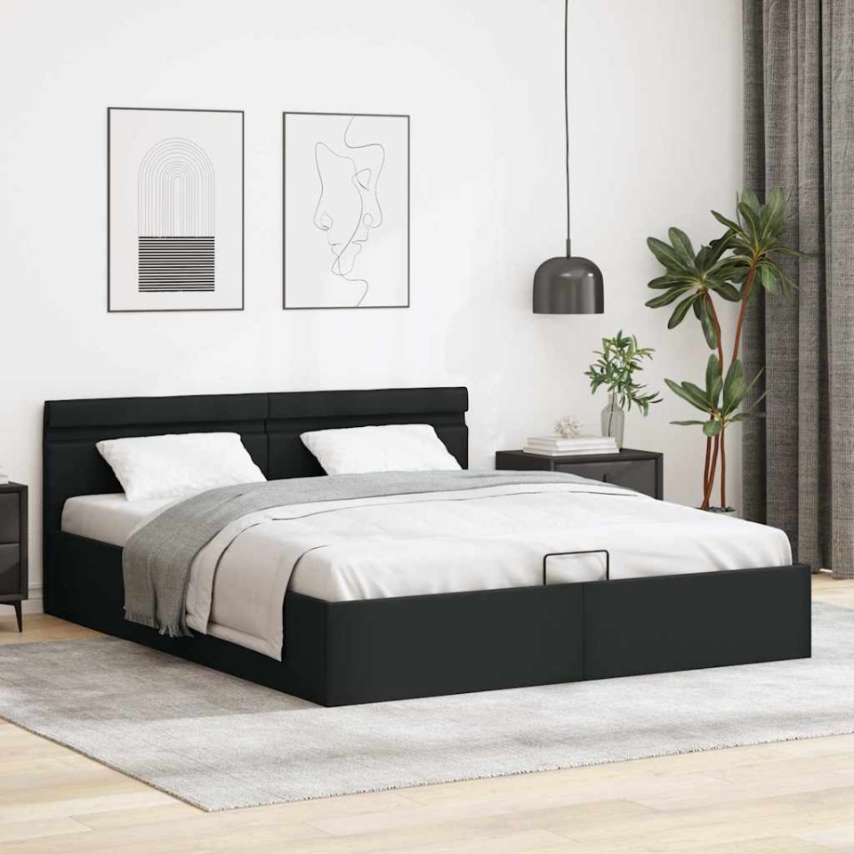 Cadru de pat hidraulic cu ladă LED negru 180 x 200 cm piele eco - 3 | YEO