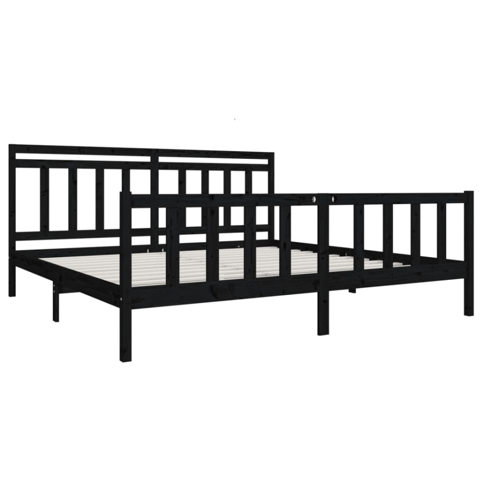 Cadru de pat, negru, 200x200 cm, lemn masiv - 2 | YEO