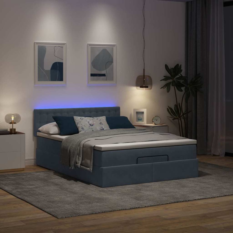 Cadru de pat otoman cu saltea Gri închis 140x200cm catifea - 2 | YEO