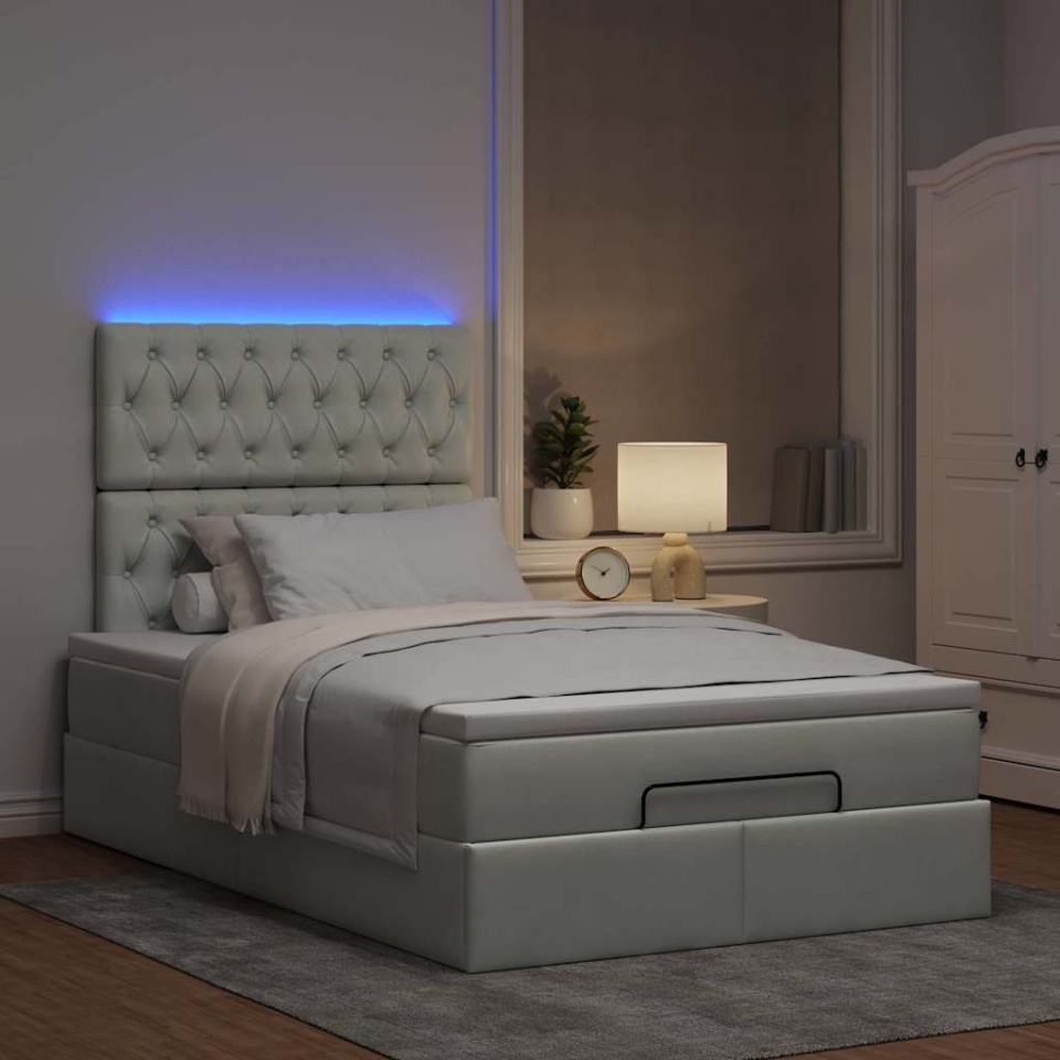 Cadru de pat otoman cu saltele Gri deschis 120x200cm catifea - 2 | YEO