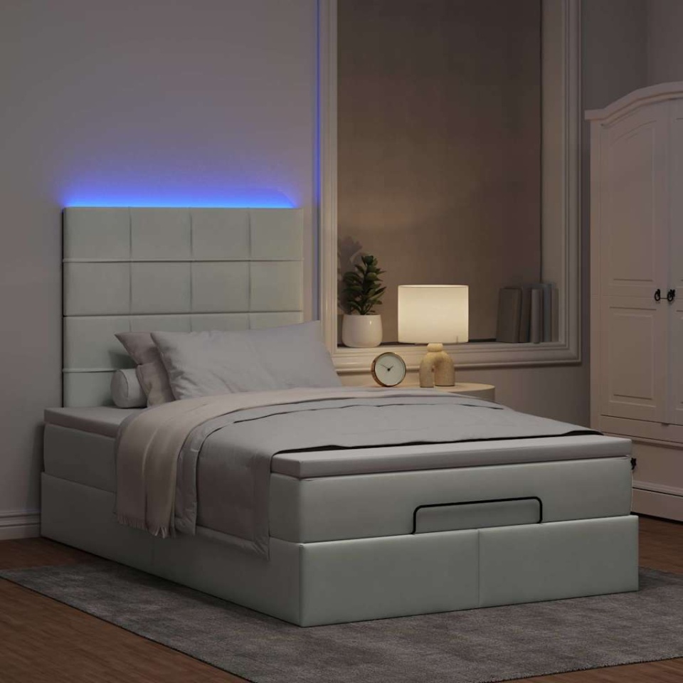 Cadru de pat otoman cu saltele Gri deschis 120x200cm catifea - 2 | YEO