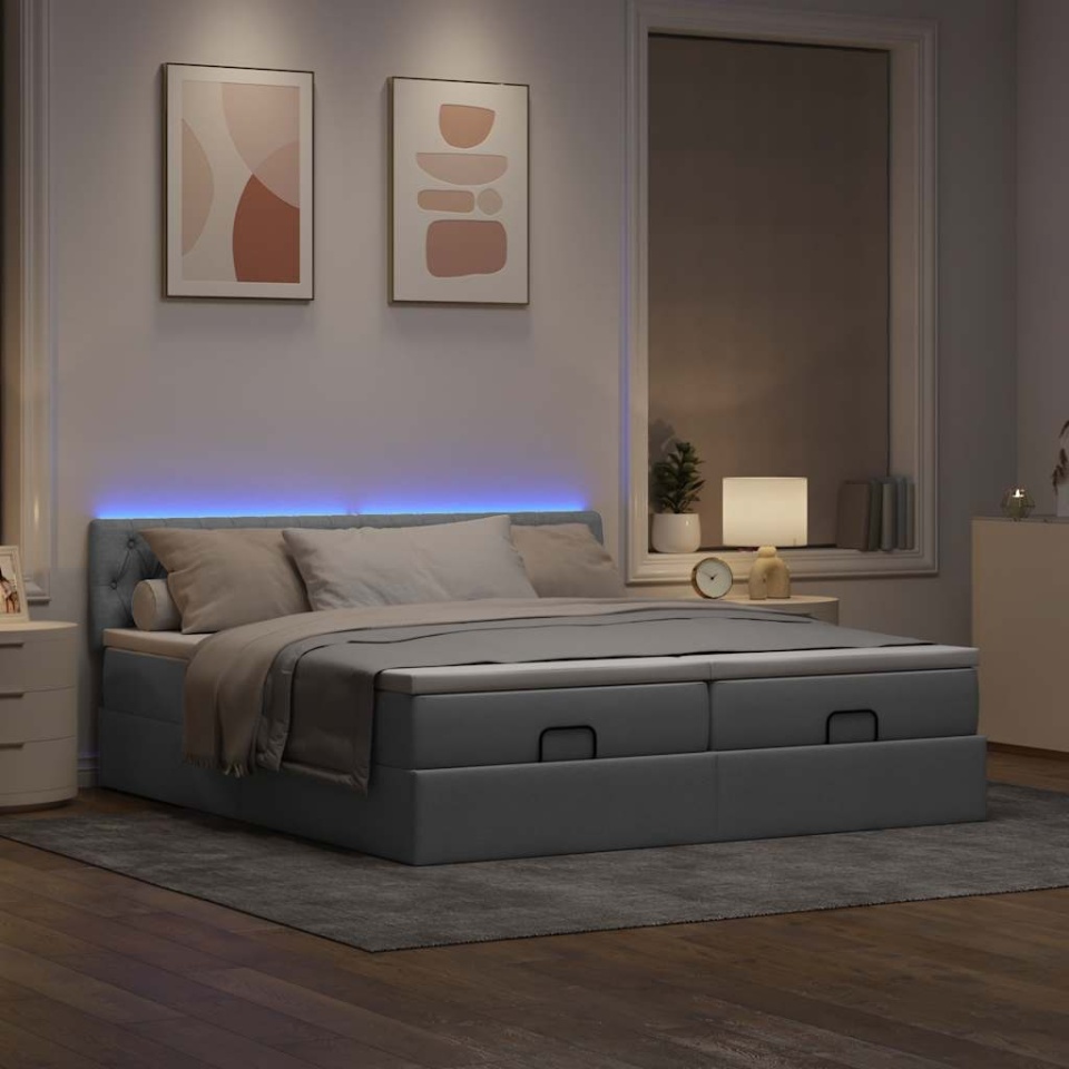 Cadru de pat otoman cu saltele Gri deschis 180x200cm Material - 2 | YEO