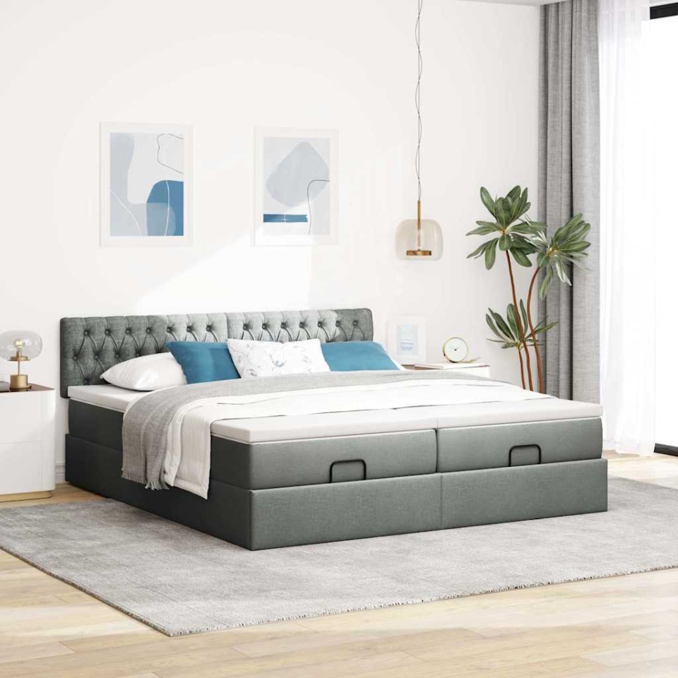 Cadru de pat otoman cu saltele Gri închis 180x200cm țesătură - 3 | YEO