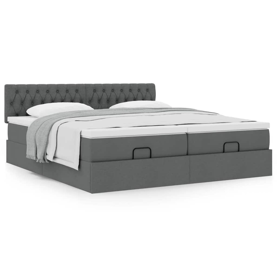 Cadru de pat otoman cu saltele Gri închis 180x200cm țesătură - 3 | YEO