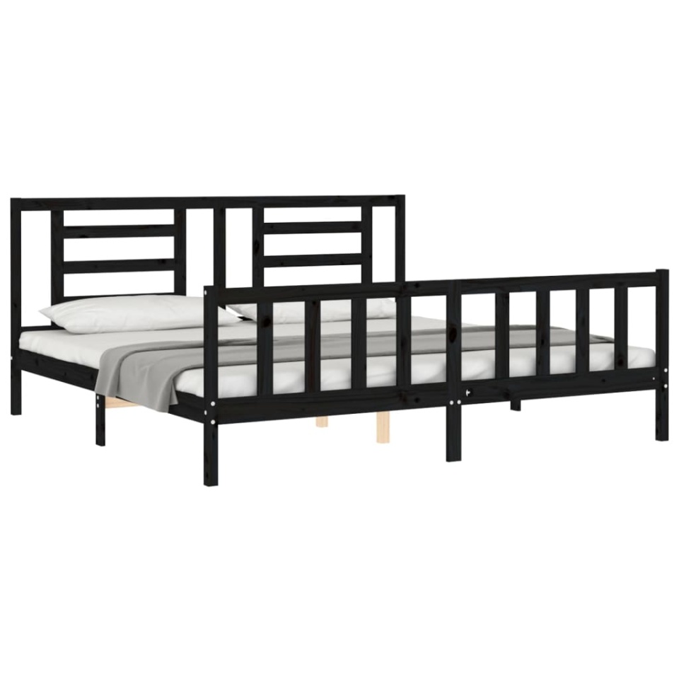 Cadru pat cu tăblie 200x200 cm, negru, lemn masiv - 3 | YEO