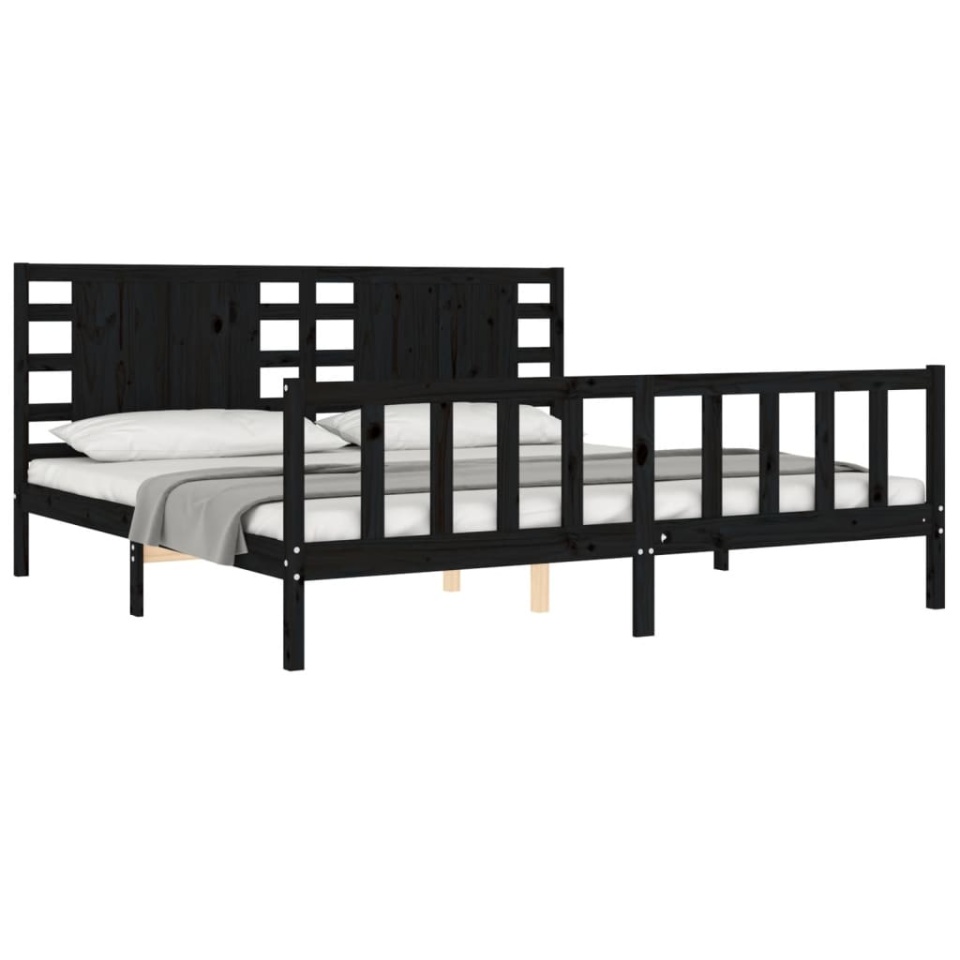 Cadru pat cu tăblie 200x200 cm, negru, lemn masiv - 3 | YEO