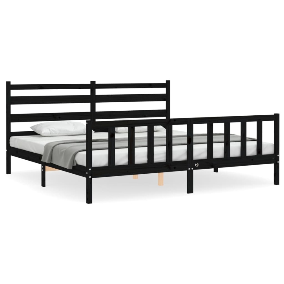 Cadru pat cu tăblie 200x200 cm, negru, lemn masiv - 1 | YEO
