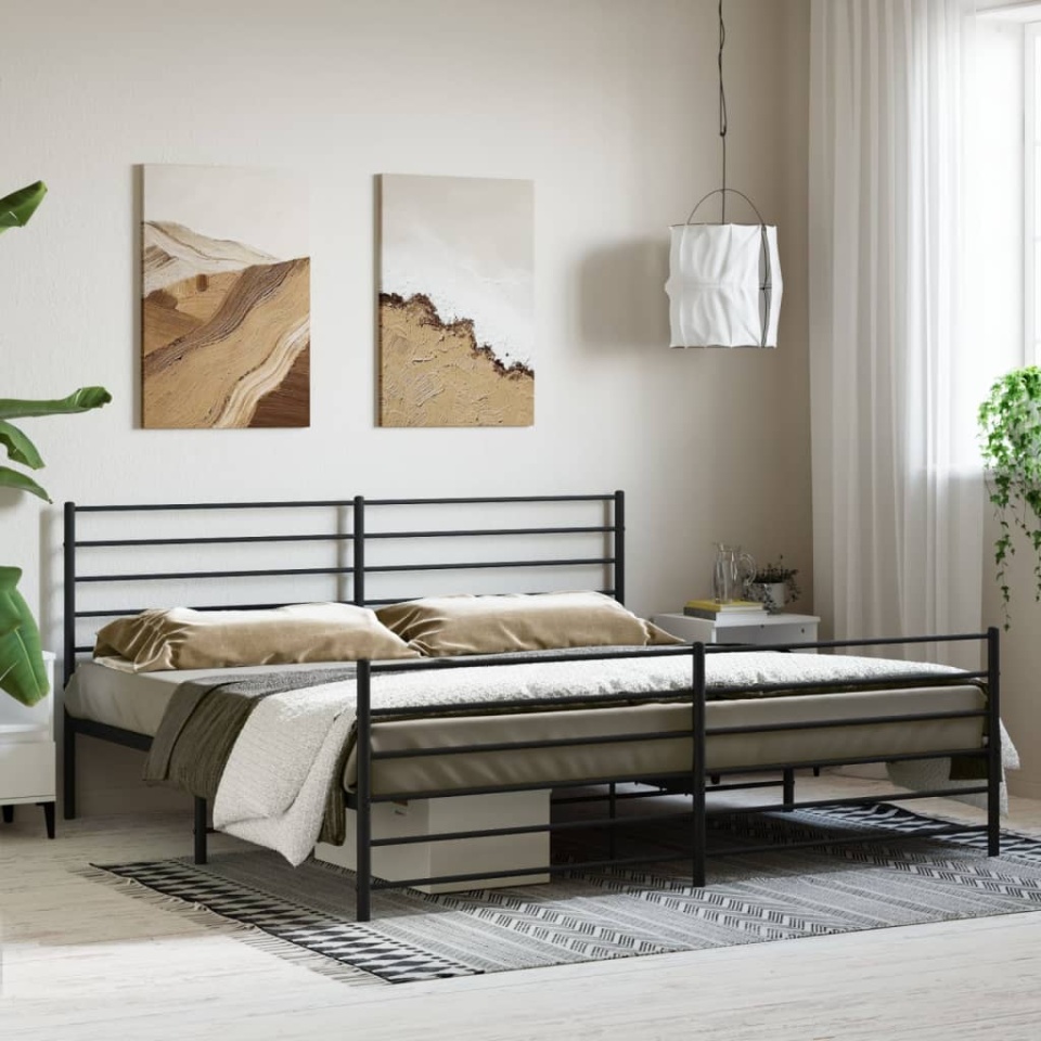 Cadru pat fără saltea, tăblie de picioare negru 180x200cm metal - 3 | YEO