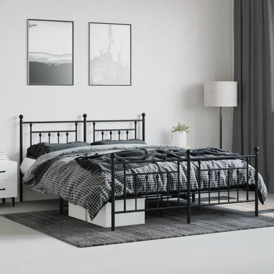 Cadru pat fără saltea, tăblie de picioare negru 180x200cm metal - 2 | YEO