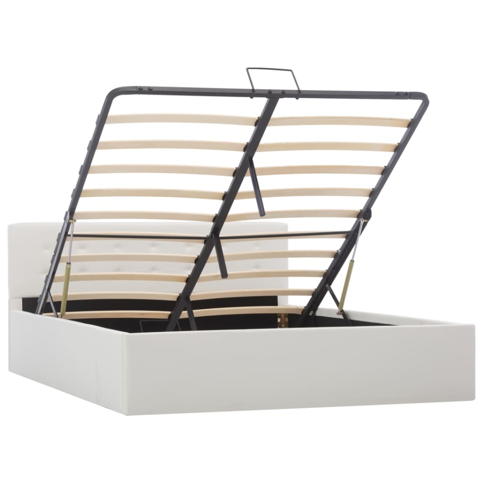 Cadru pat hidraulic, depozitare, alb, 140 x 200 cm, piele eco - 1 | YEO