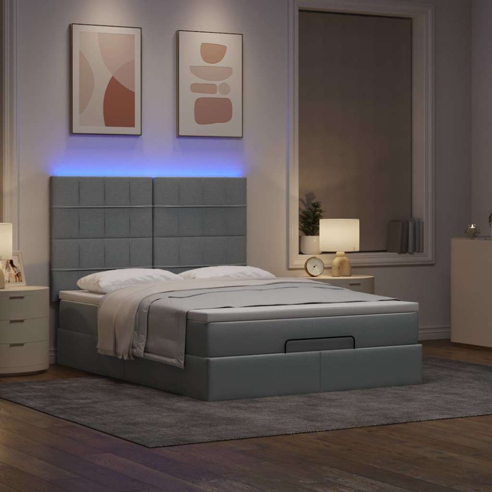Cadru pat otoman cu saltea țesătură gri deschis 140x200cm - 2 | YEO