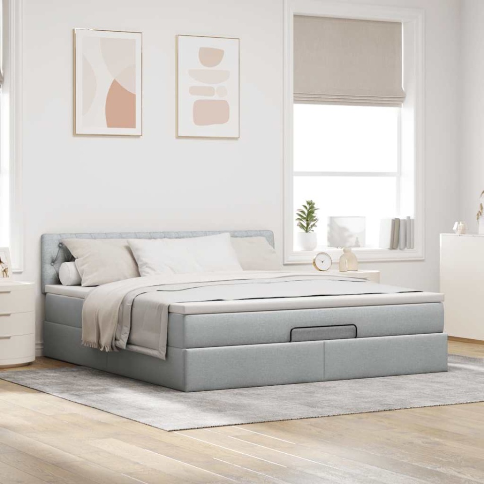 Cadru pat otoman cu saltea țesătură gri deschis 180x200cm - 2 | YEO