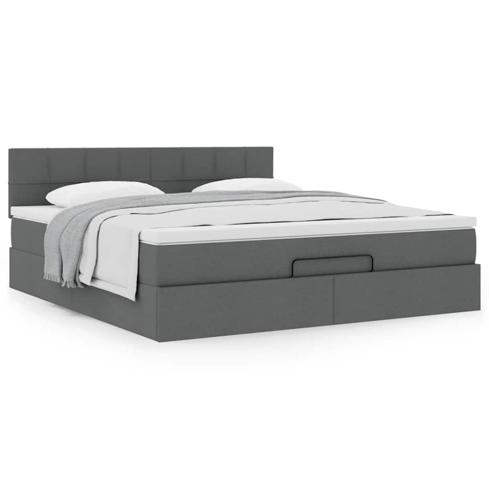 Cadru pat otoman cu saltea țesătură gri închis 180x200 cm - 3 | YEO