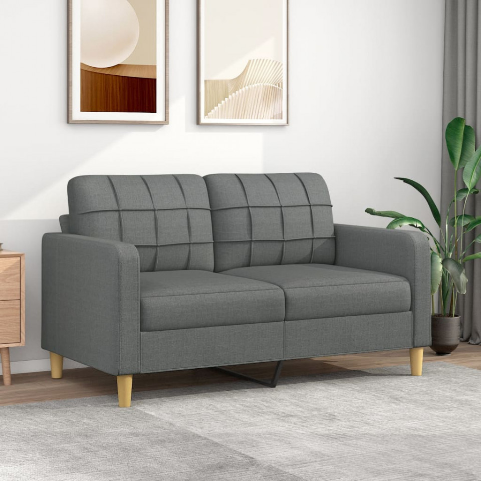 Canapea cu 2 locuri, gri închis, 140 cm, material textil