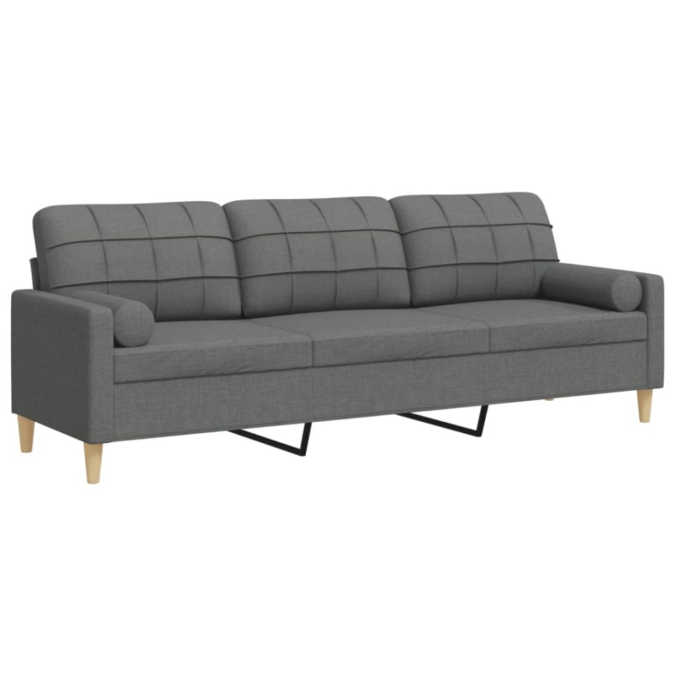 Canapea cu 3 locuri cu pernuțe, gri închis, 210 cm, textil - 1 | YEO