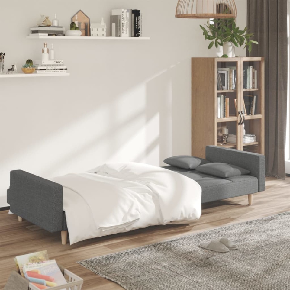 Canapea extensibilă cu 2 locuri, 2 perne, gri deschis, textil - 2 | YEO