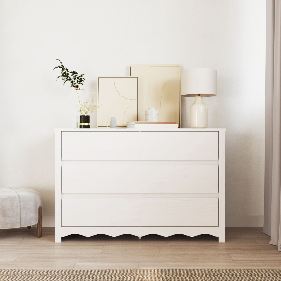 Comodă DRAMMEN Alb 111x43x73,5 cm Lemn Masiv Pin - 3 | YEO
