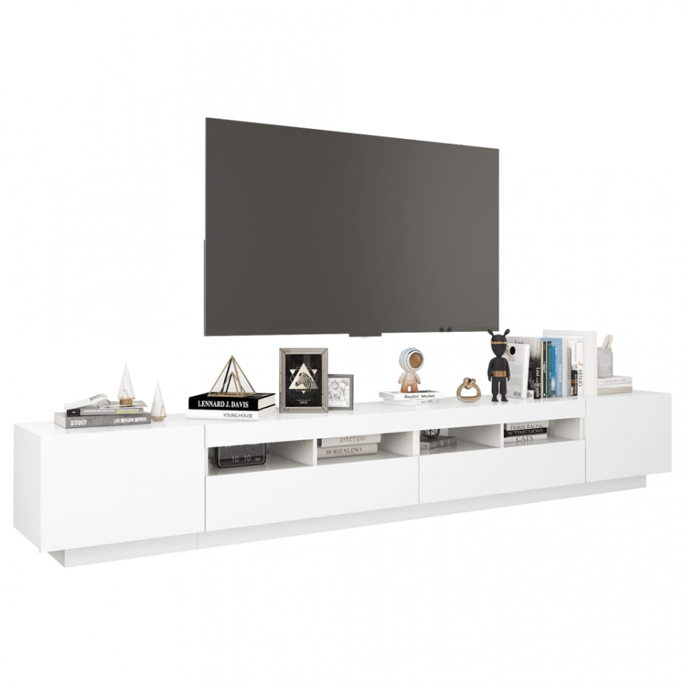 Comodă TV cu lumini LED, alb, 260x35x40 cm - 4 | YEO