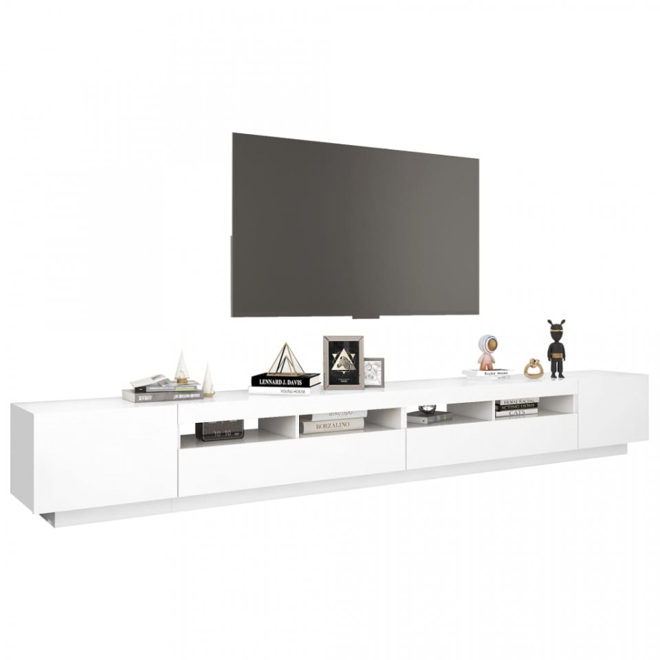 Comodă TV cu lumini LED, alb, 300x35x40cm - 4 | YEO
