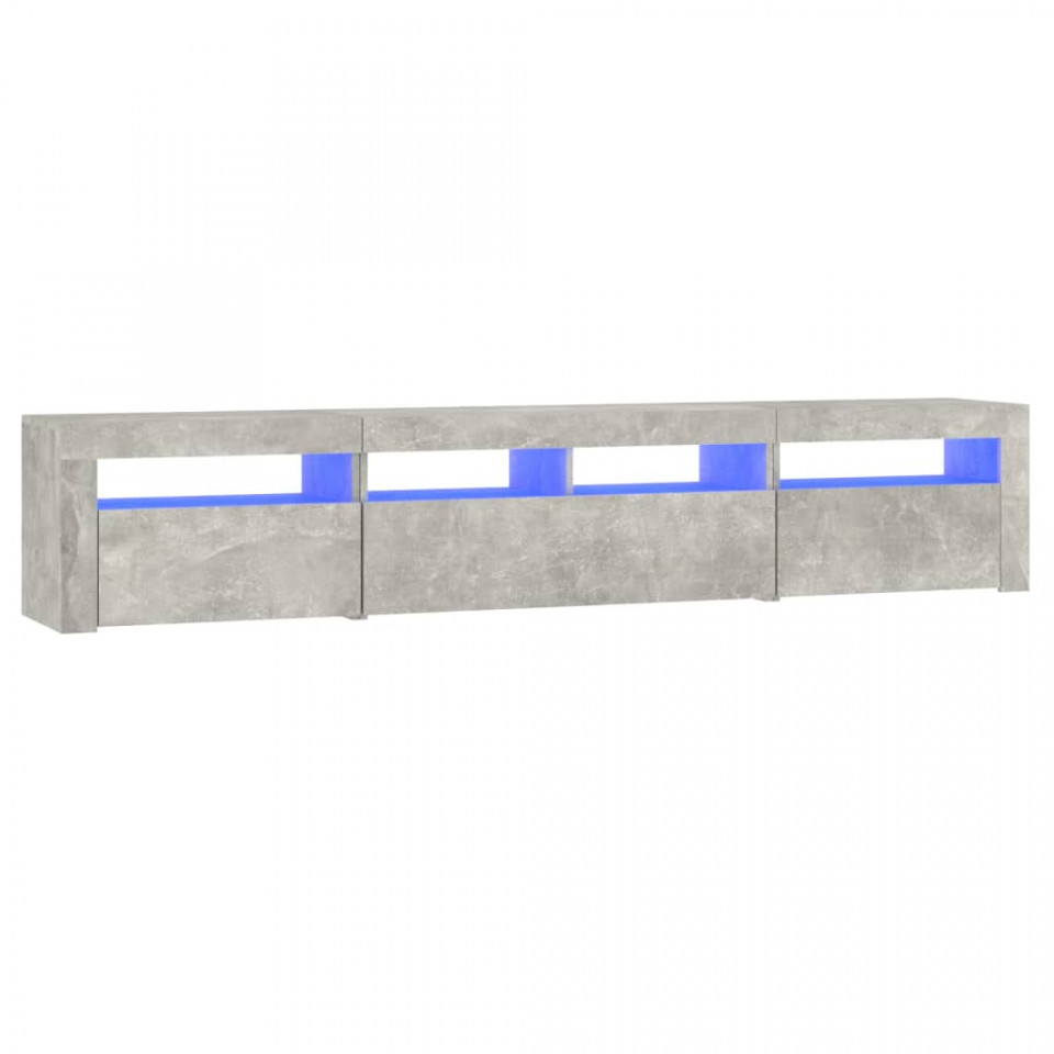 Comodă TV cu lumini LED, gri beton, 210x35x40 cm - 1 | YEO