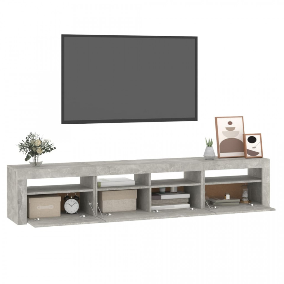 Comodă TV cu lumini LED, gri beton, 210x35x40 cm - 4 | YEO
