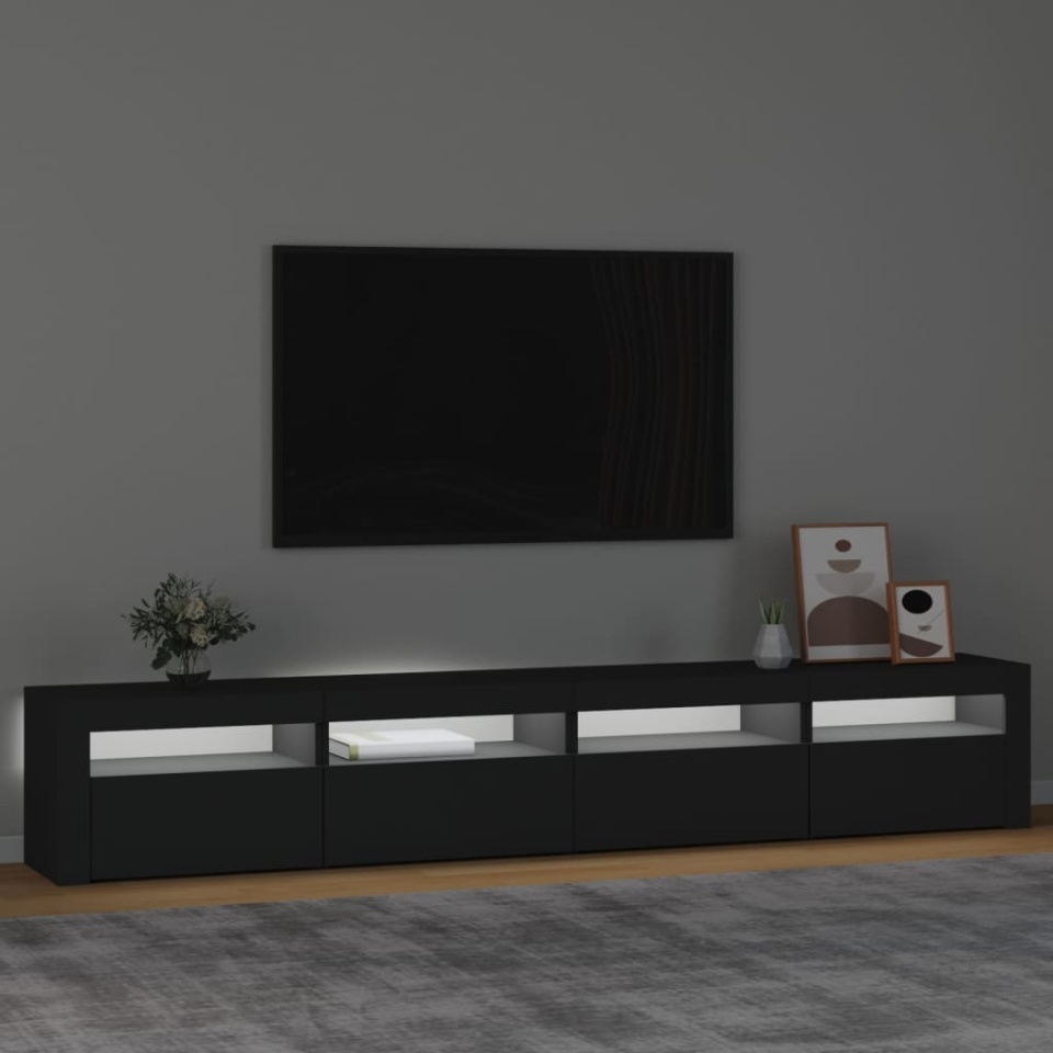 Comodă TV cu lumini LED, negru, 240x35x40cm - 2 | YEO