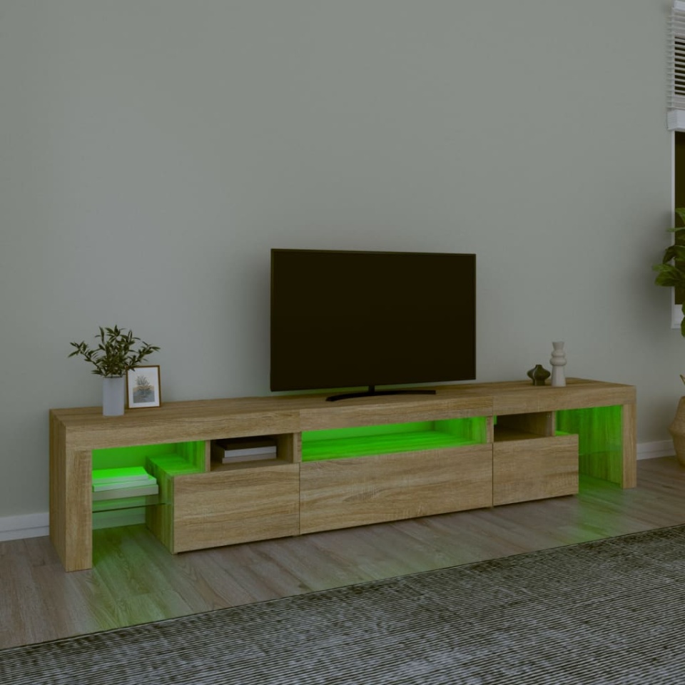 Comodă TV cu lumini LED, stejar sonoma, 215x36,5x40cm - 3 | YEO