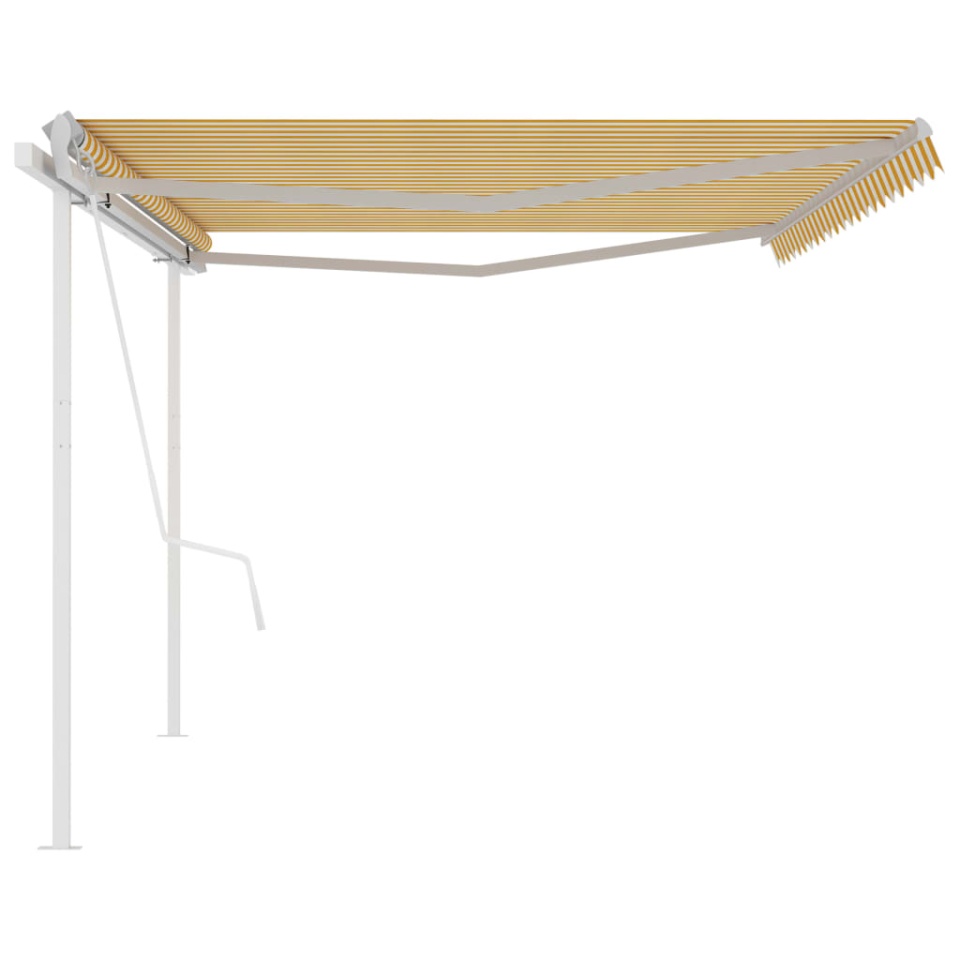 Copertină retractabilă automat, cu stâlpi, galben&alb 5x3,5 m - 3 | YEO
