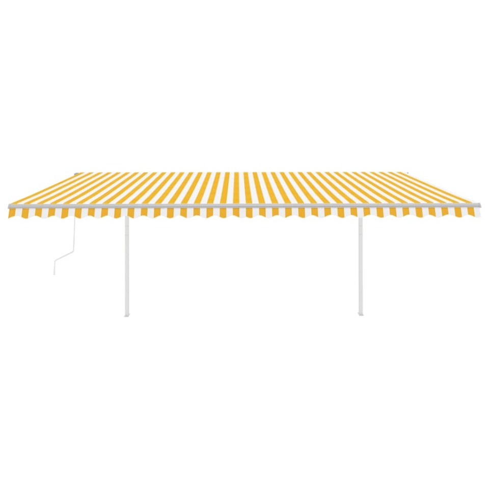 Copertină retractabilă automat, cu stâlpi, galben&alb, 6x3,5 m - 2 | YEO