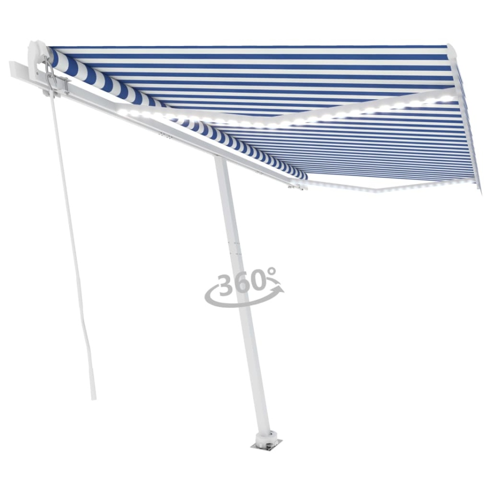 Copertină retractabilă manual LED, albastru și alb, 450x300 cm - 2 | YEO