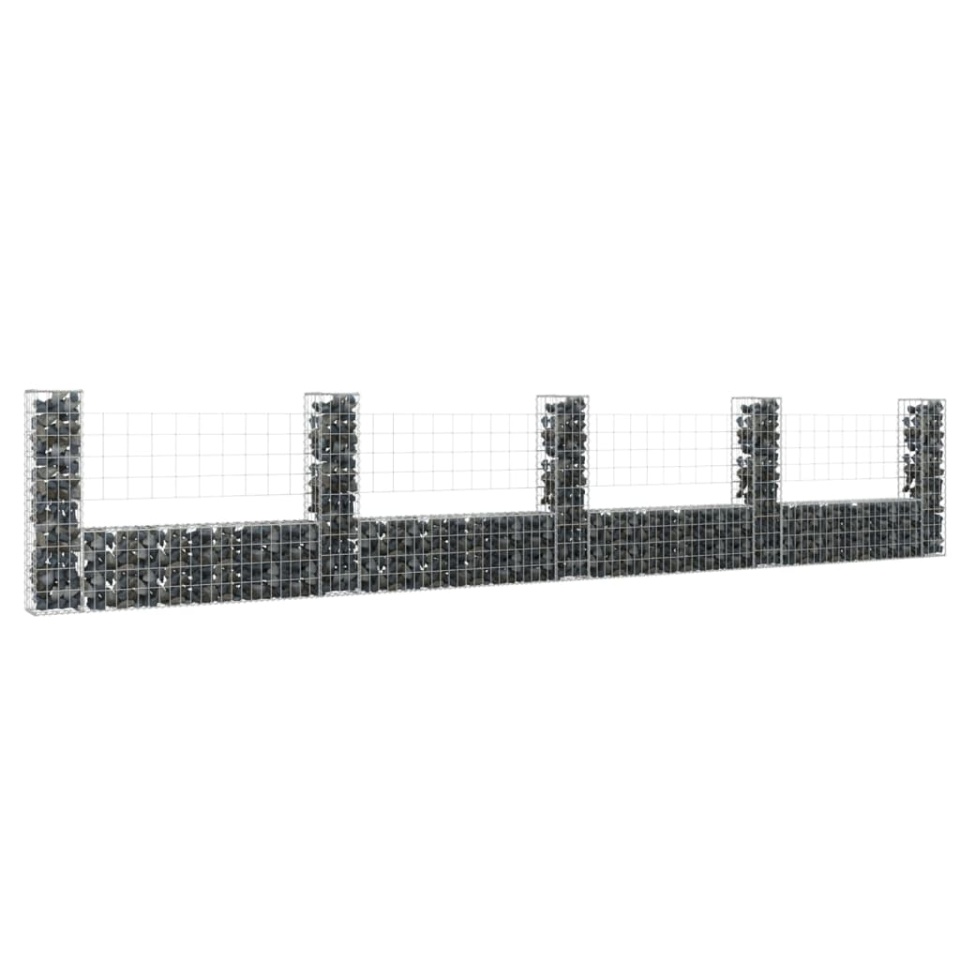 Coș de gabion în formă de U cu 5 stâlpi, 500x20x100 cm, fier