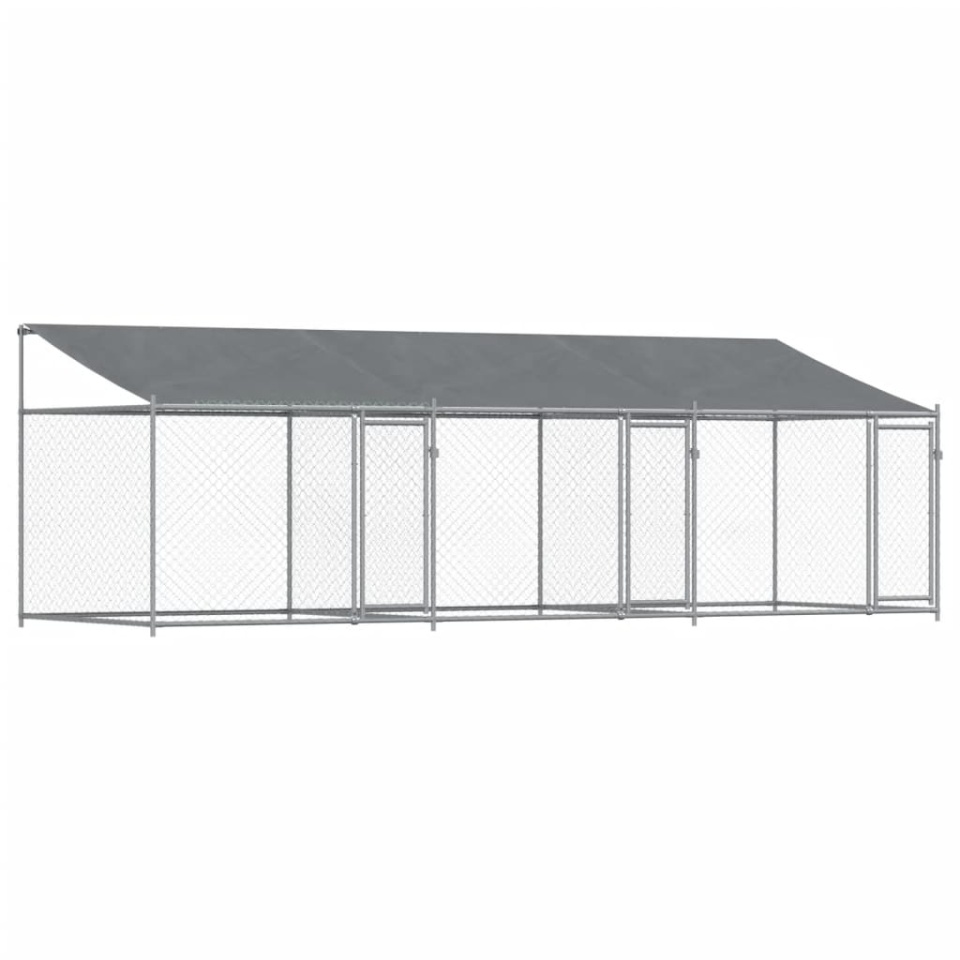 Cușcă câini cu acoperiș și uși, gri, 6x2x2 m, oțel galvanizat - 1 | YEO