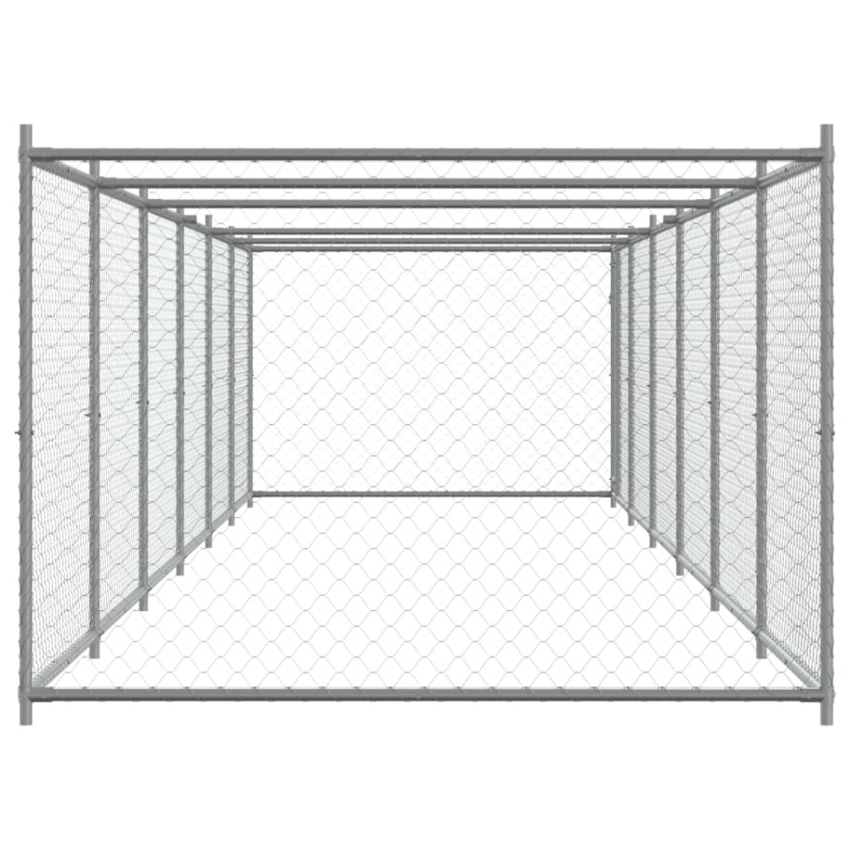 Cușcă pentru câini cu ușă, gri, 12x2x1,5 m, oțel galvanizat