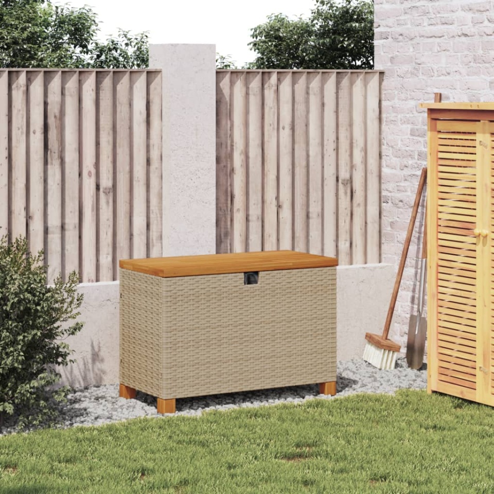 Cutie depozitare grădină bej 80x40x48 cm lemn acacia poliratan - 2 | YEO