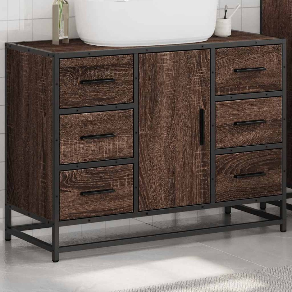 Dulap chiuveta de baie, stejar maro, 80x33x60 cm, lemn compozit - 3 | YEO