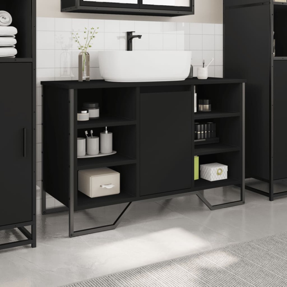 Dulap pentru chiuvetă baie, negru, 91x35x60 cm, lemn prelucrat - 2 | YEO