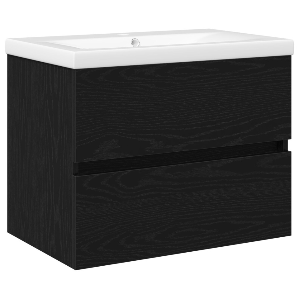 Dulap pentru chiuvetă cu chiuvetă încorporată din lemn ingineresc de stejar negru, Dulap pentru chiuvetă din stejar negru 60x38,5x45 cm lemn ingineresc - 1 | YEO