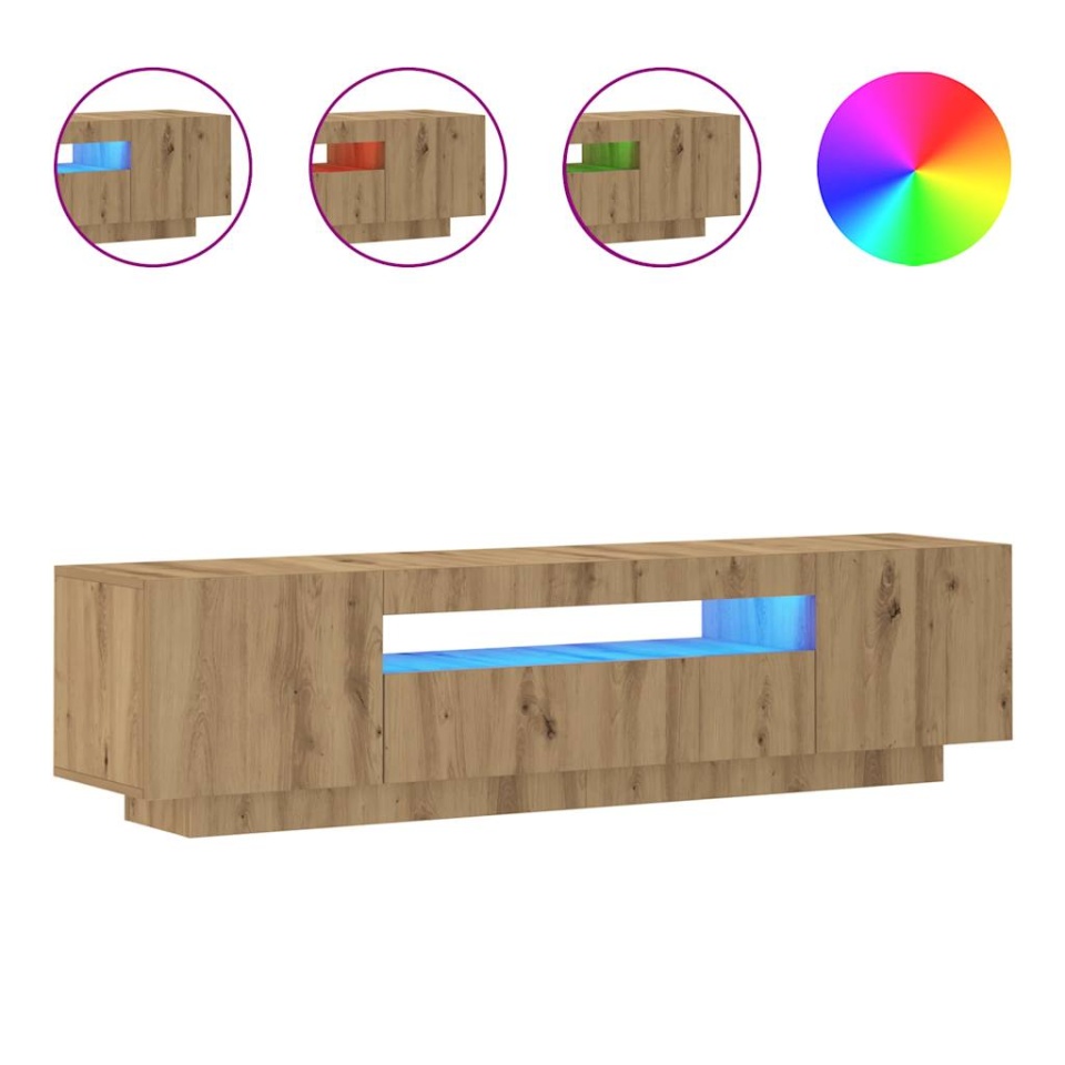 Dulap TV cu LED stejar artizanal 160x35x40 cm lemn prelucrat - 1 | YEO