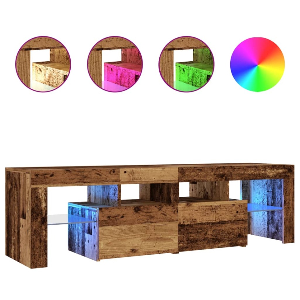 Dulap TV cu lumini LED lemn vechi 140x36,5x40 cm lemn prelucrat - 1 | YEO