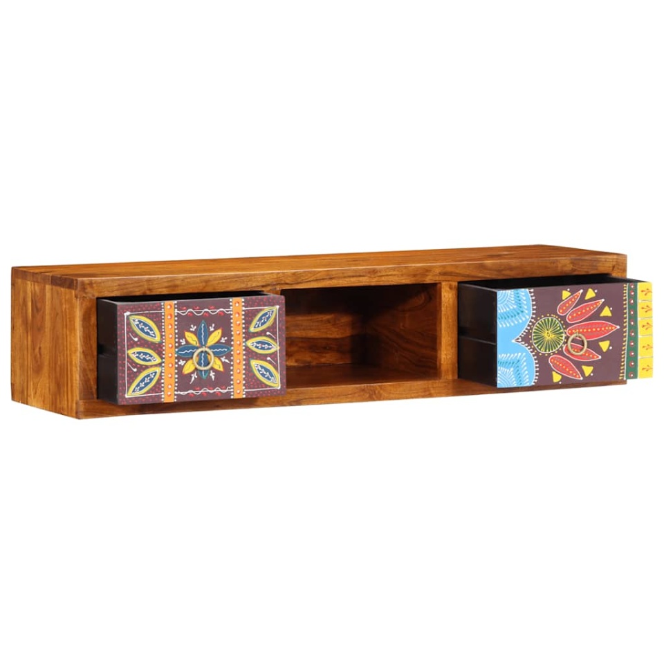 Dulap TV de perete multicolor 100x30x22 lemn masiv de salcam - 3 | YEO
