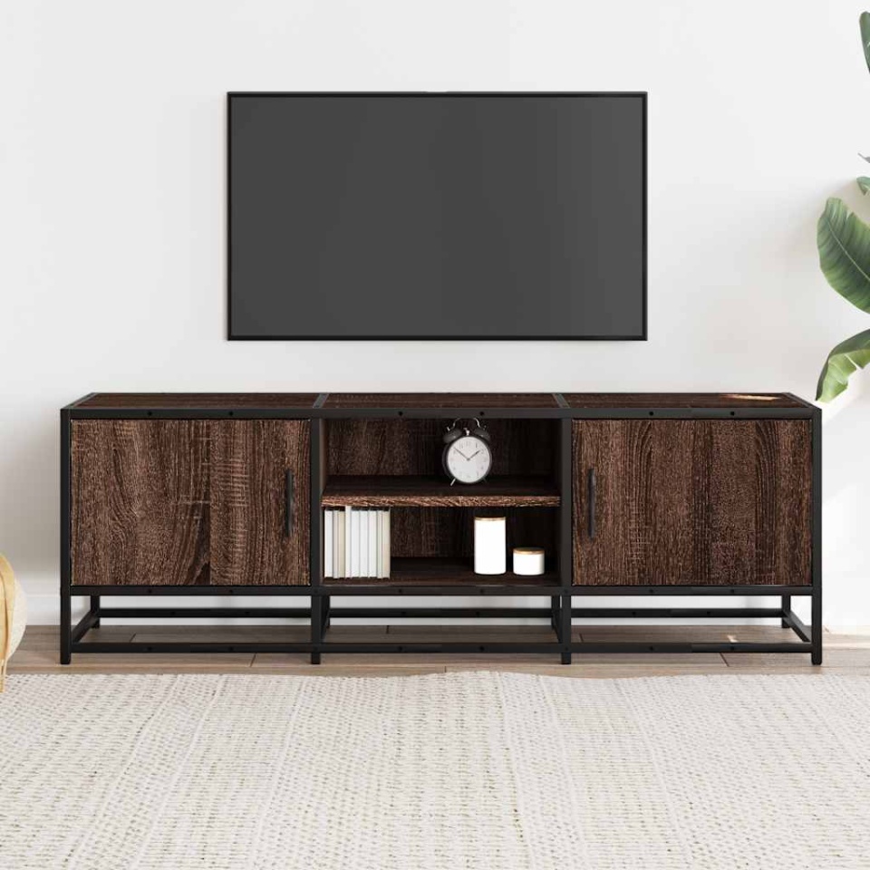 Dulap TV, stejar maro, 120x35x41 cm, lemn prelucrat și metal - 2 | YEO