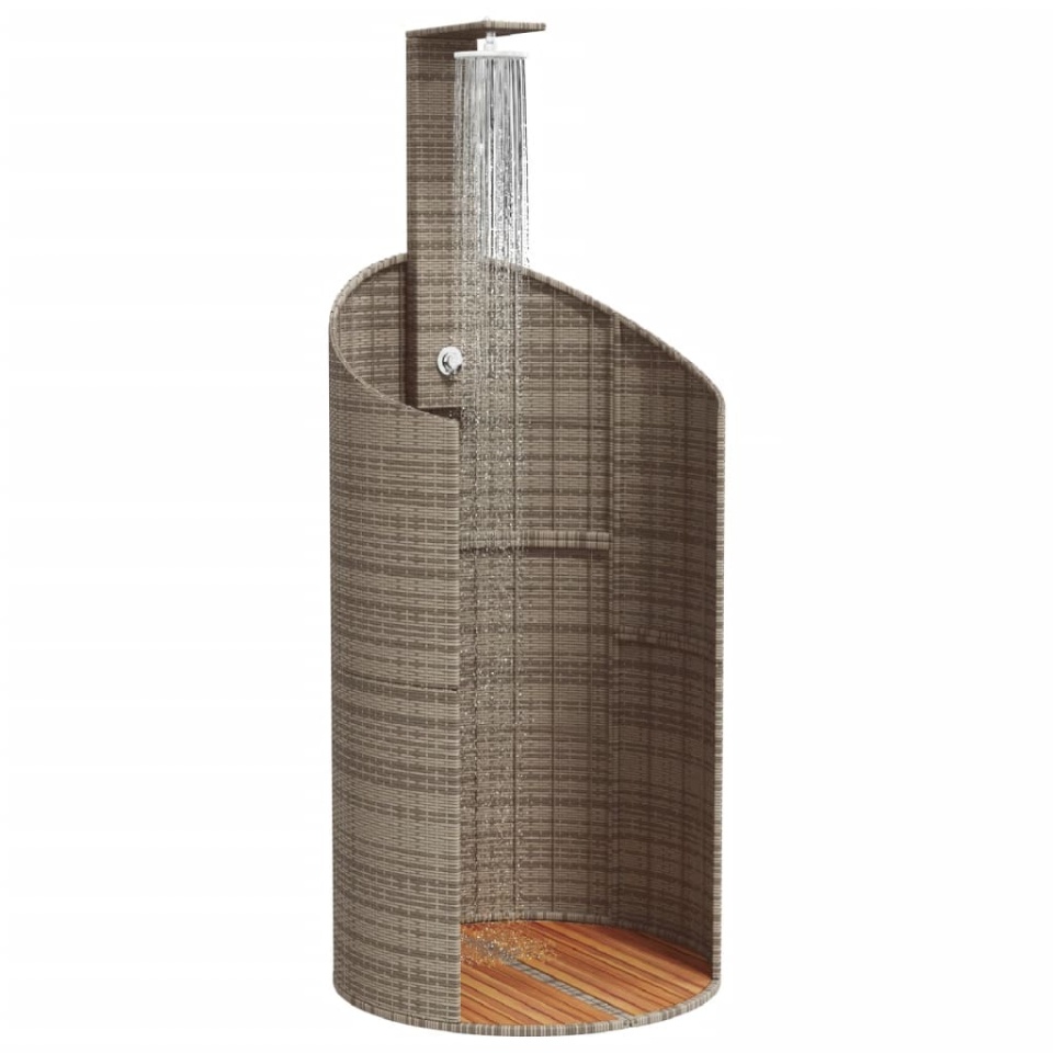 Duș de exterior, gri, 100x100x241,5 cm, poliratan/lemn acacia - 3 | YEO