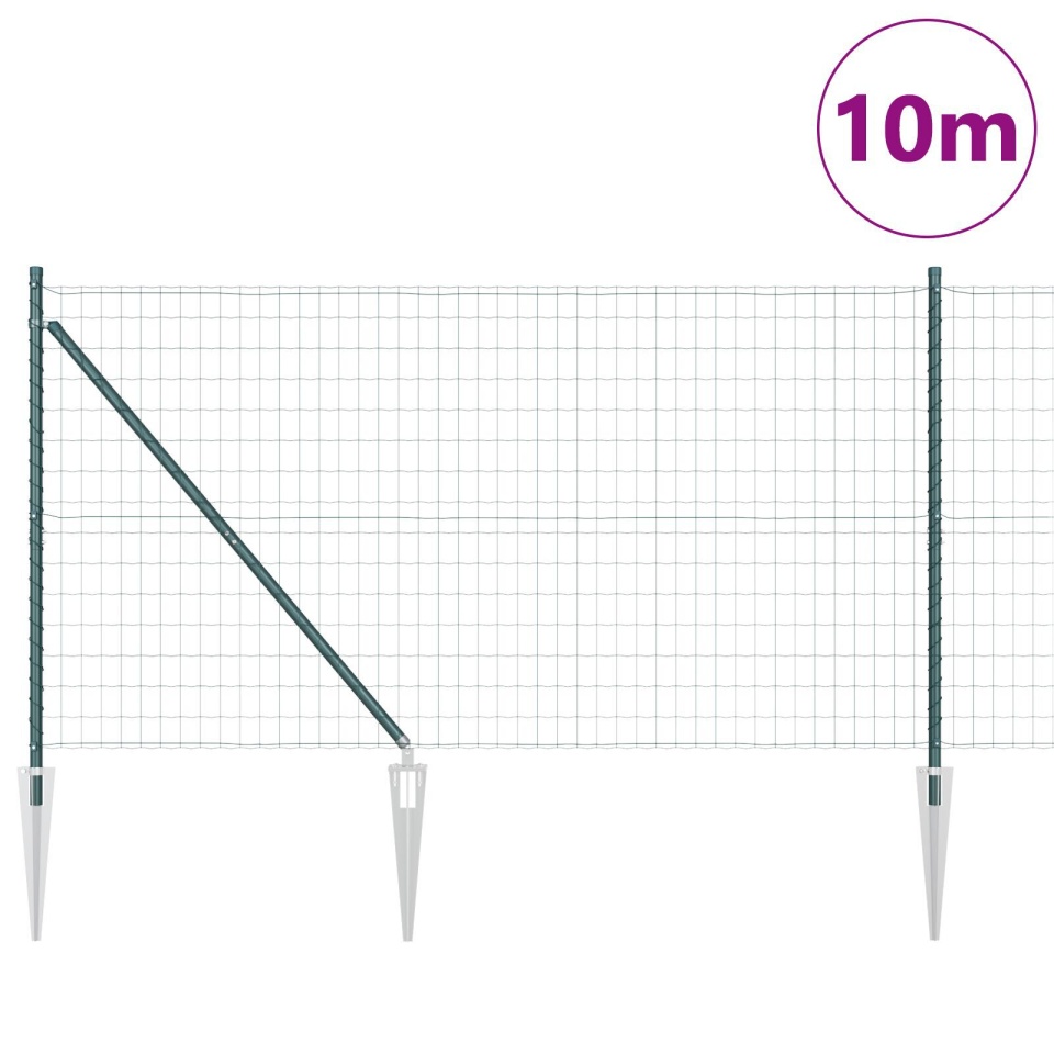 Euro Fence cu 7 stâlpi cu vârf 1.4x10 m Oțel galvanizat Verde - 2 | YEO
