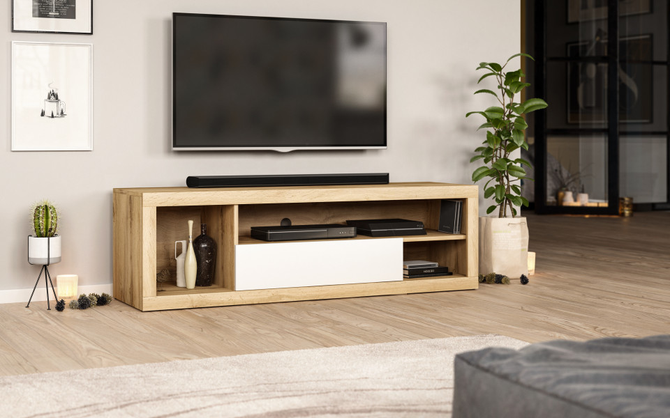 Ever Tv Stand Oak Wotan/White